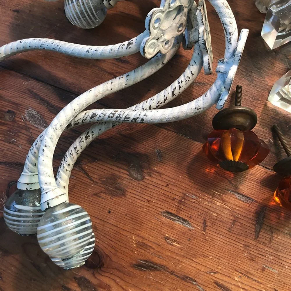Anthropologie 4 White Glass Knob Coat Hooks NWOT